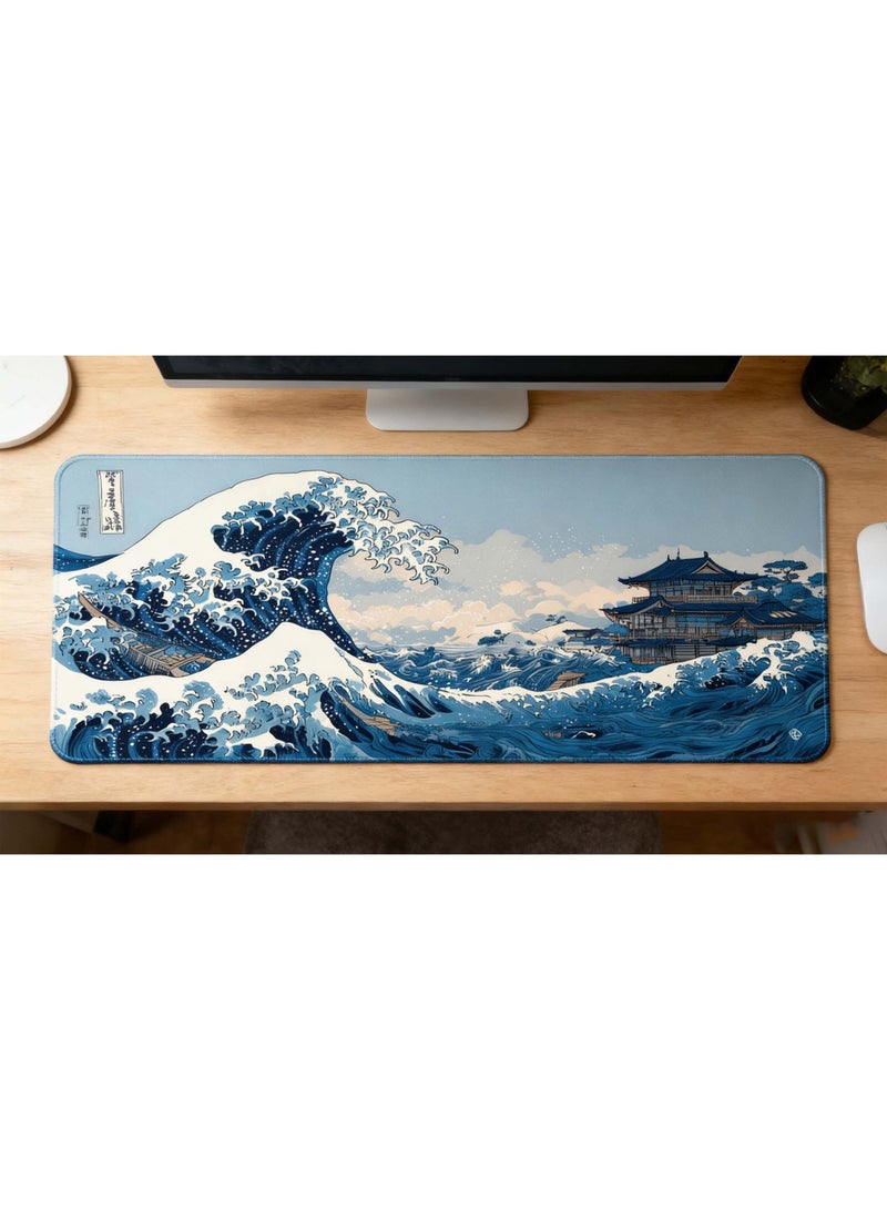 San Yi Mouse Pad XL - 80x30cm Large Mouse Mat with Anti-Slip Rubber Base for Keyboard and Mouse, for Home and Office（Sea waves pattern） - Image 3